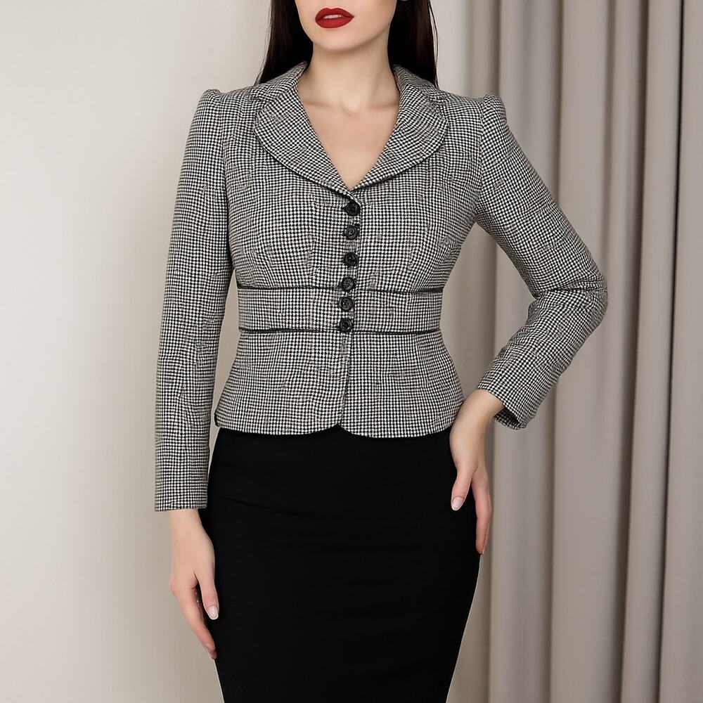 Nine West Houndstooth Blazer 14P Black White Career Workwear Jacket